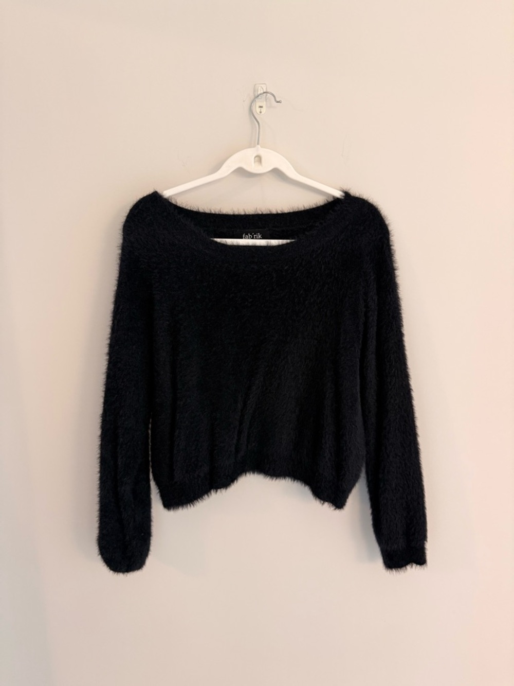 fab'rik Black Fuzzy Scoop Neck Sweater